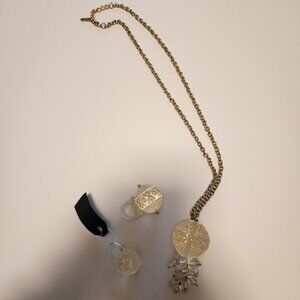 Vintage-Style Clear and Gold Ball Necklace and Matching Rings